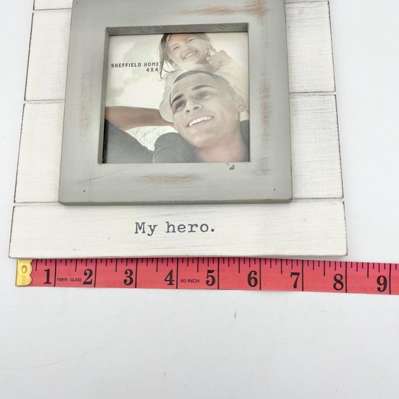 Sheffield Home White Gray Picture Frame "My Hero" holds 4x4 in picture - Picture 6 of 7